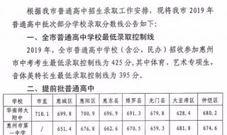 惠州中考录取分数线